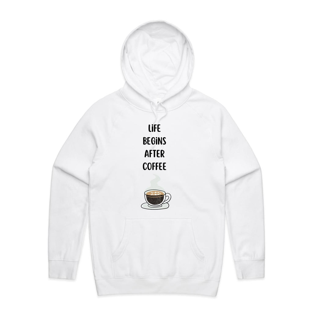 Life Begins After Coffee - Mens Hoodie White Mens Hoodie Coffee Printed In Australia