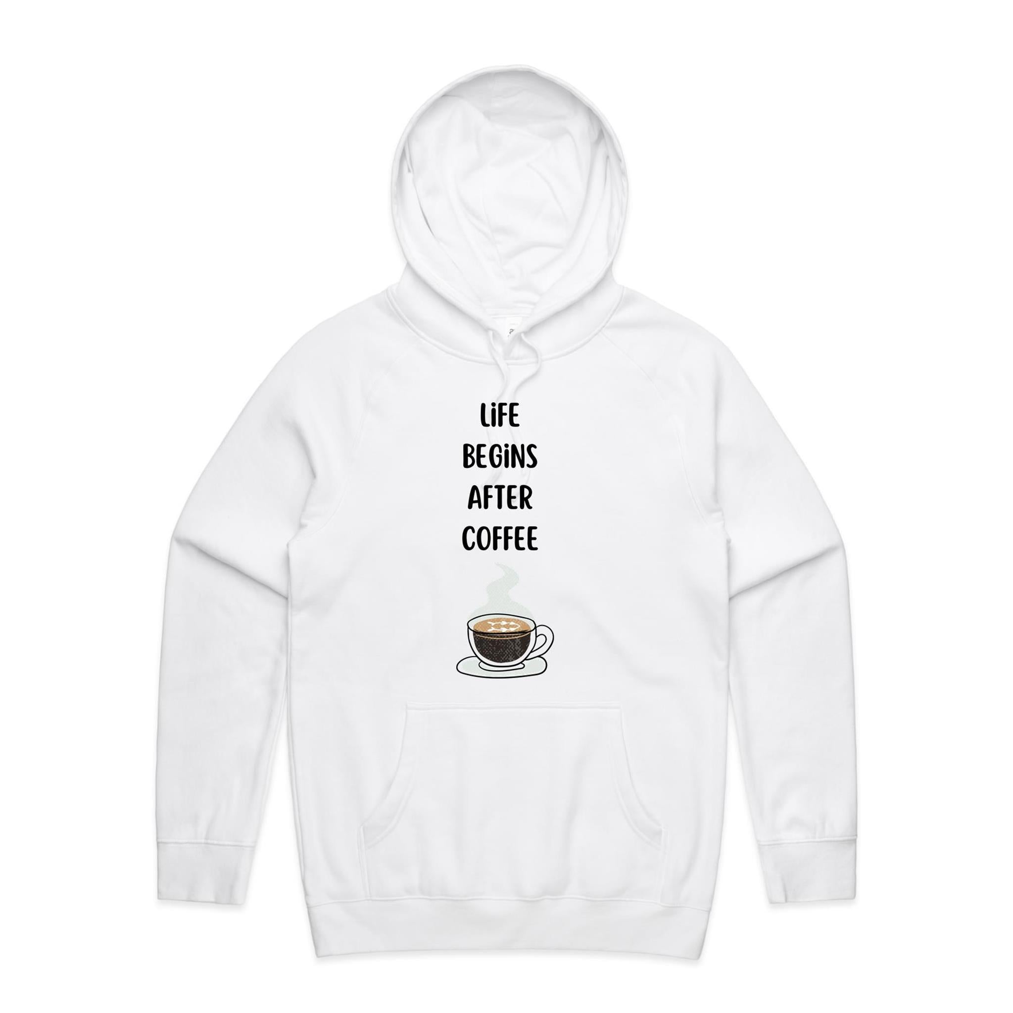 Life Begins After Coffee - Mens Hoodie White Mens Hoodie Coffee Printed In Australia