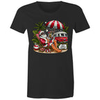 Santa By The Beach - Womens T-shirt Black Womens Christmas T-shirt Christmas Printed In Australia