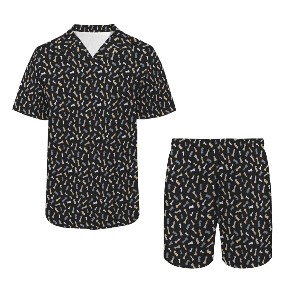 Chess Pattern Men's Hawaiian Shirt & Shorts Set Men's Hawaiian Shirt & Shorts Set Chess Games Printed Offshore