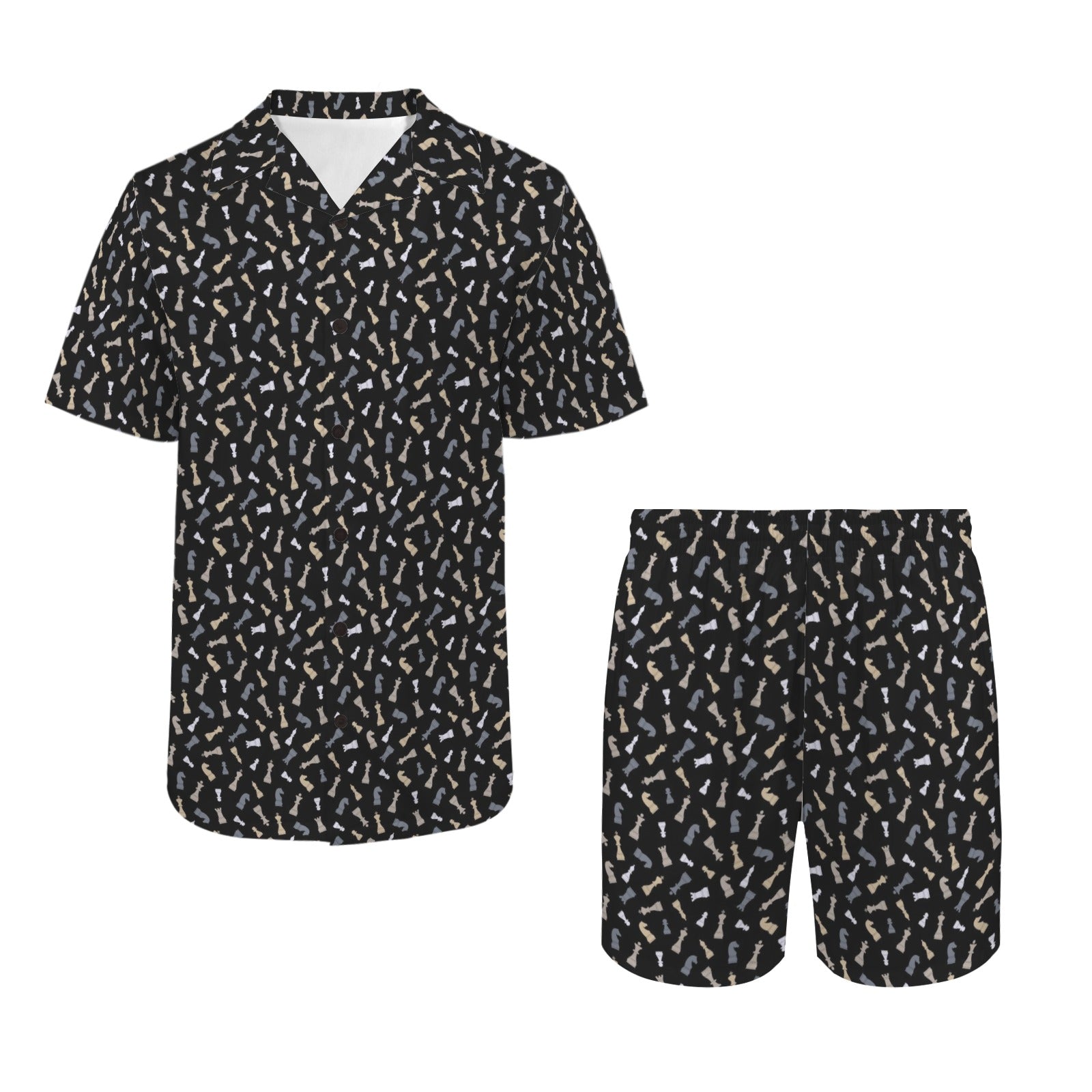 Chess Pattern Men's Hawaiian Shirt & Shorts Set Men's Hawaiian Shirt & Shorts Set Chess Games Printed Offshore