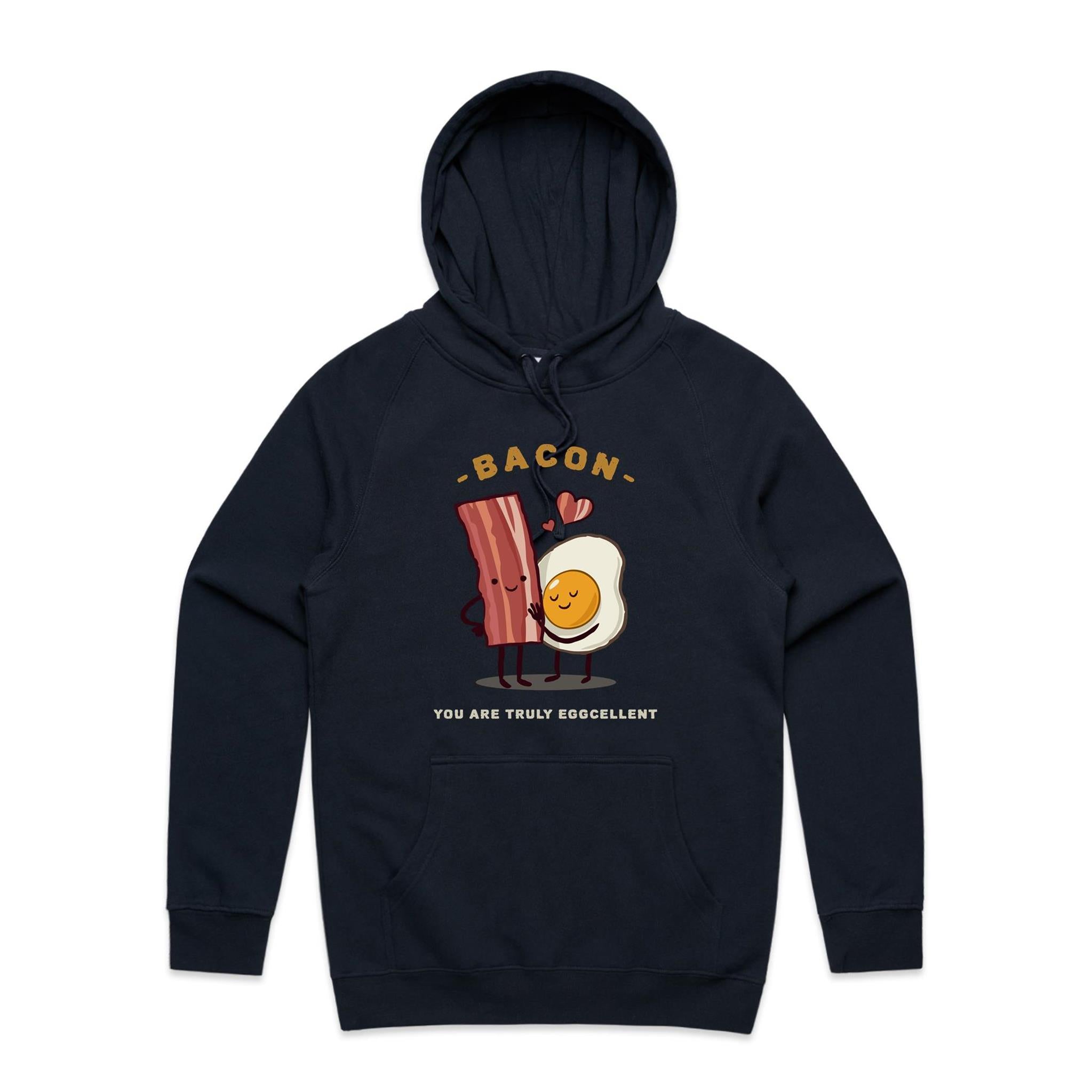 Bacon, You Are Truly Egg-cellent - Mens Hoodie Navy Mens Hoodie Food Printed In Australia
