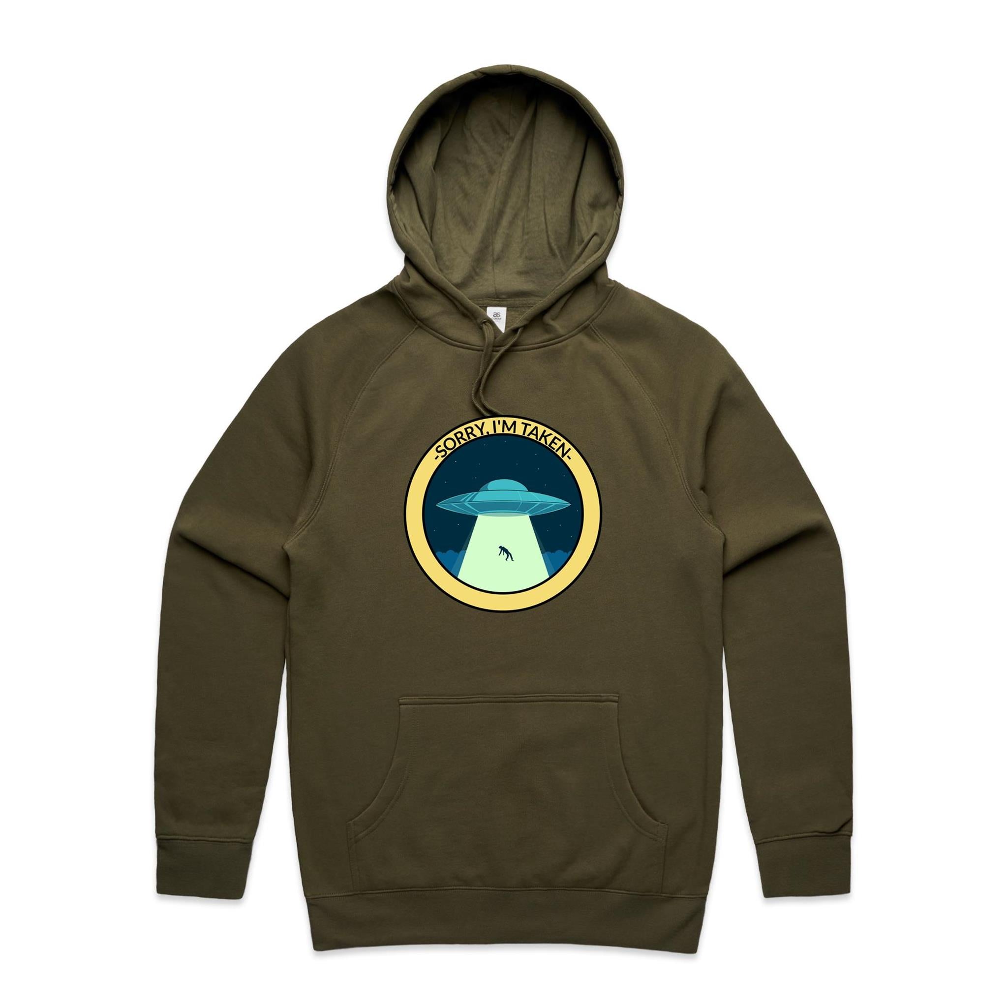 UFO Alien Abduction, Sorry I'm Taken - Mens Hoodie Army Mens Hoodie Printed In Australia Sci Fi
