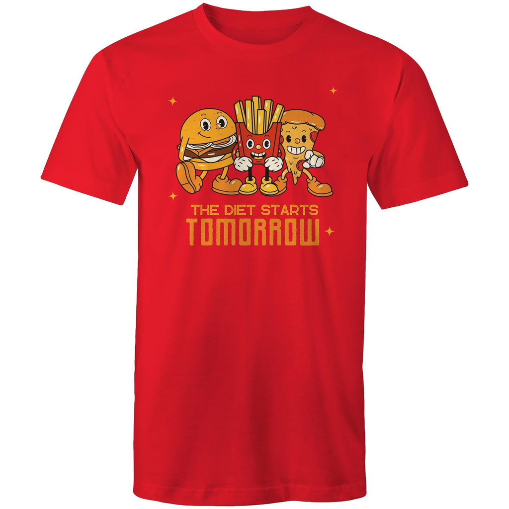 The Diet Starts Tomorrow, Hamburger And Fries - Mens T-Shirt Red Mens T-shirt Food Printed In Australia