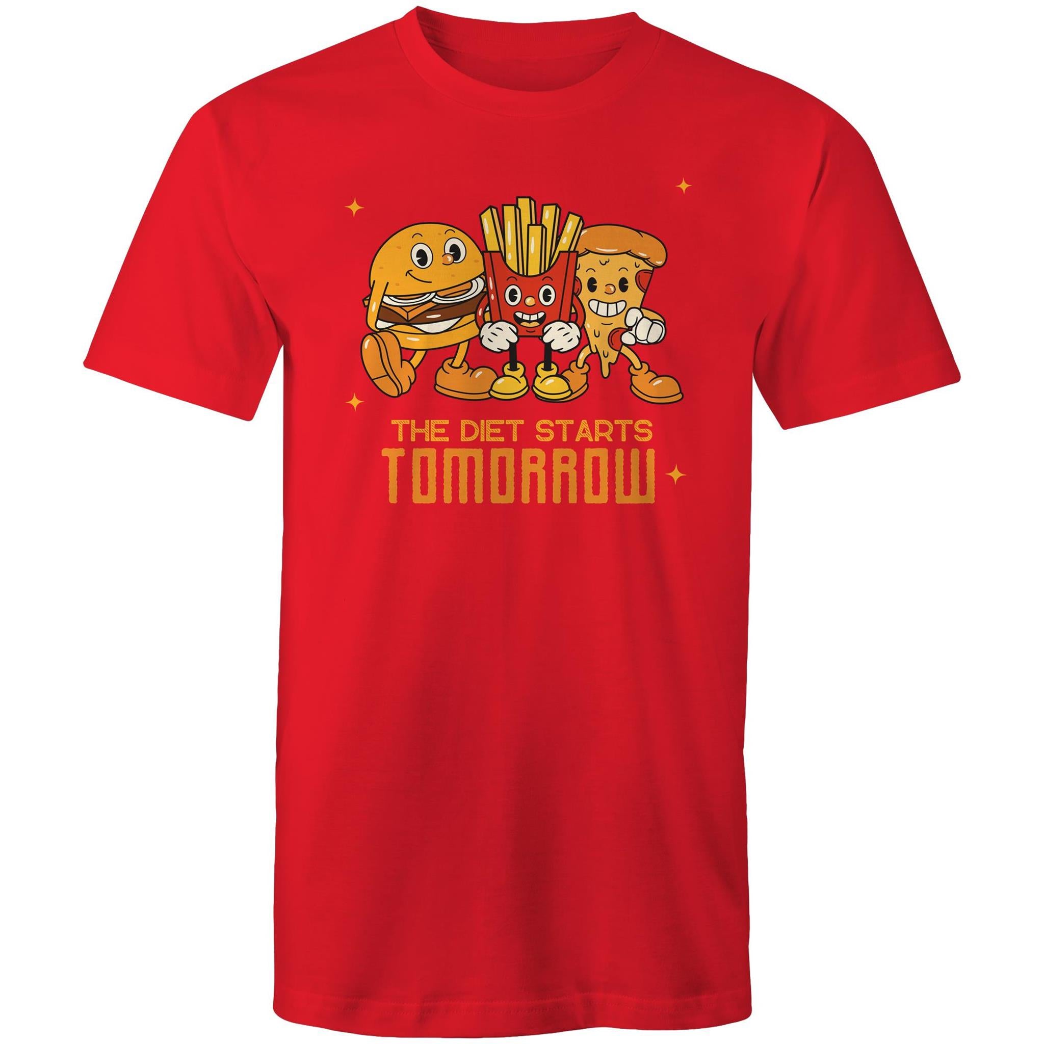 The Diet Starts Tomorrow, Hamburger And Fries - Mens T-Shirt Red Mens T-shirt Food Printed In Australia