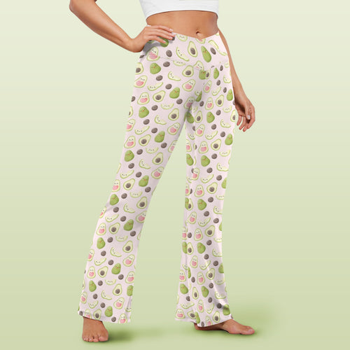 Avocado Love High Waist Crossover Tummy Control Flare Leggings High Waist Flare Leggings Food Printed Offshore