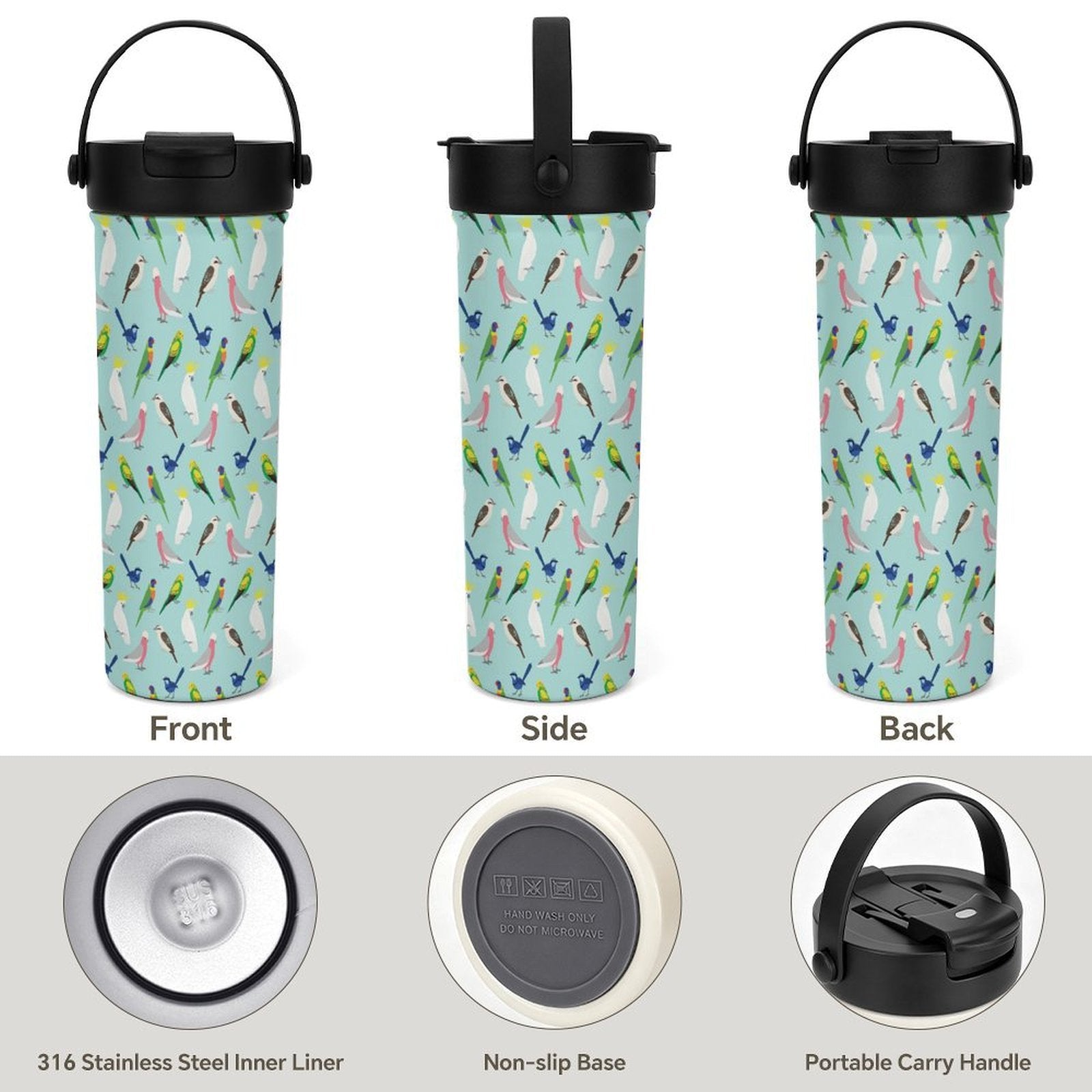 Australian Birds 20oz Tea Tumbler with Carry Handle
