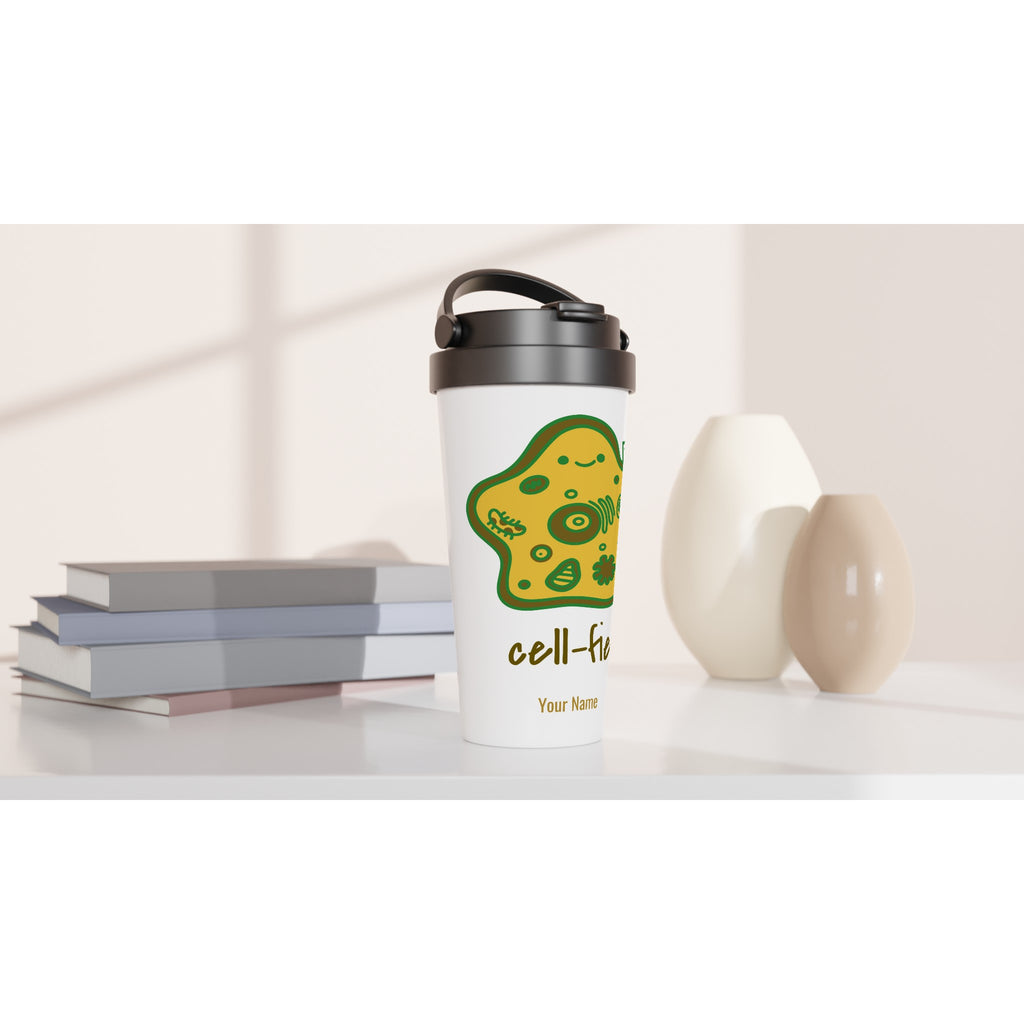 Personalised - Cell-fie - White 15oz Stainless Steel Travel Mug Personalised Travel Mug customise Globally Fulfilled personalise science