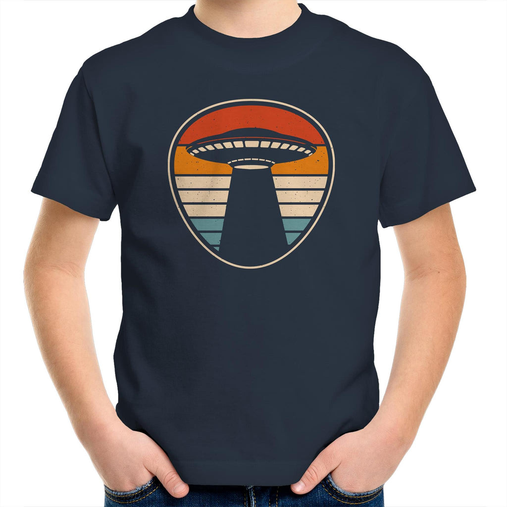 UFO, Retro Stripes - Kids Youth T-Shirt Navy Kids Youth T-shirt Printed In Australia