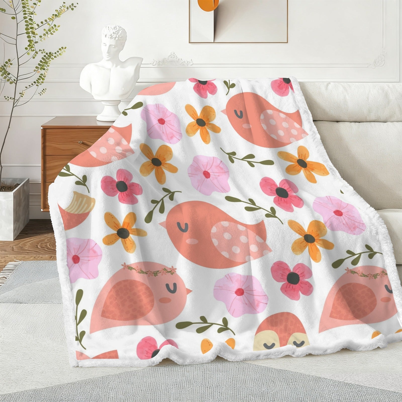 Lovely Birds - Double-Layer Fleece Blanket 51"x59"