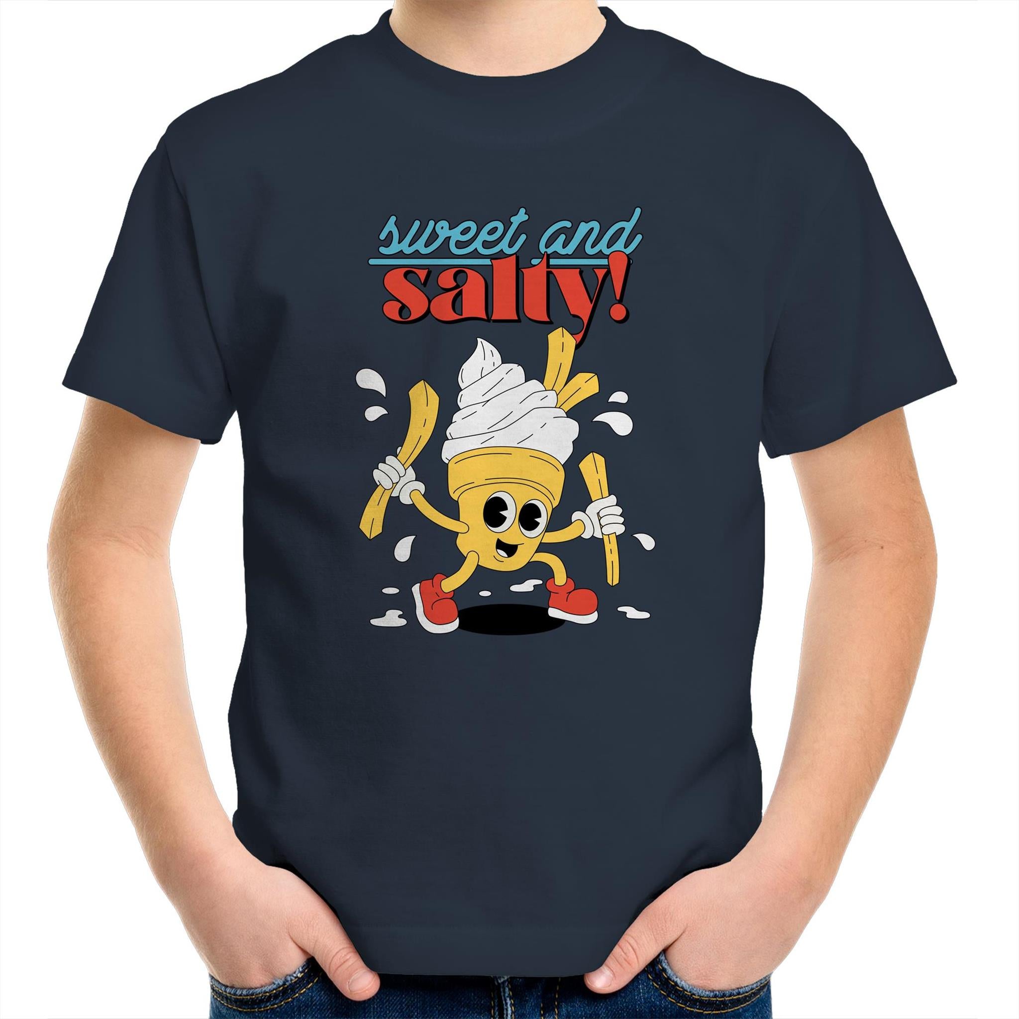 Sweet And Salty, Ice Cream And Fries - Kids Youth T-Shirt Navy Kids Youth T-shirt Food Printed In Australia