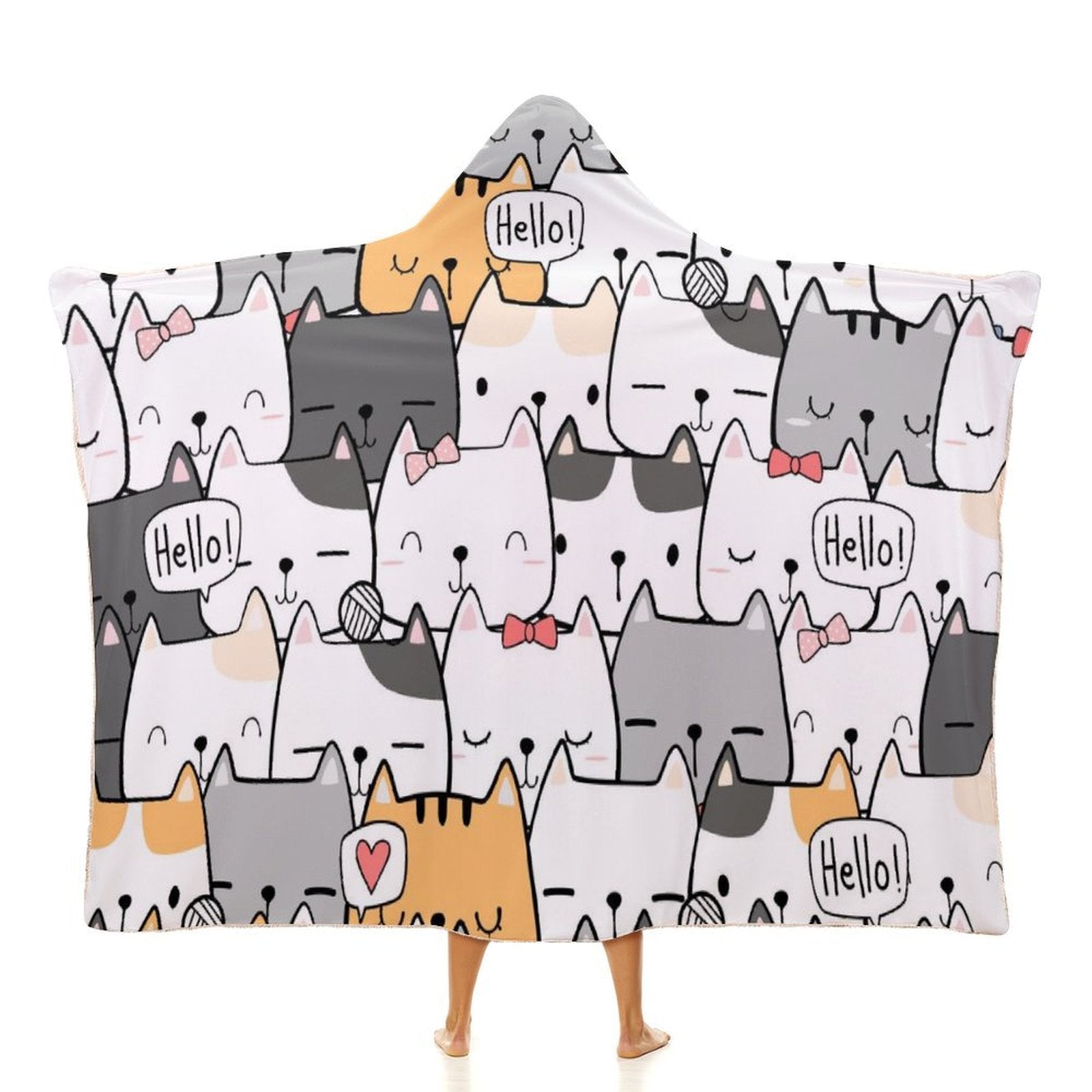 Cat Hello Kids Hooded Blanket 100cm x 130cm white 40"×50" Kids Hooded Blanket animal Printed Offshore