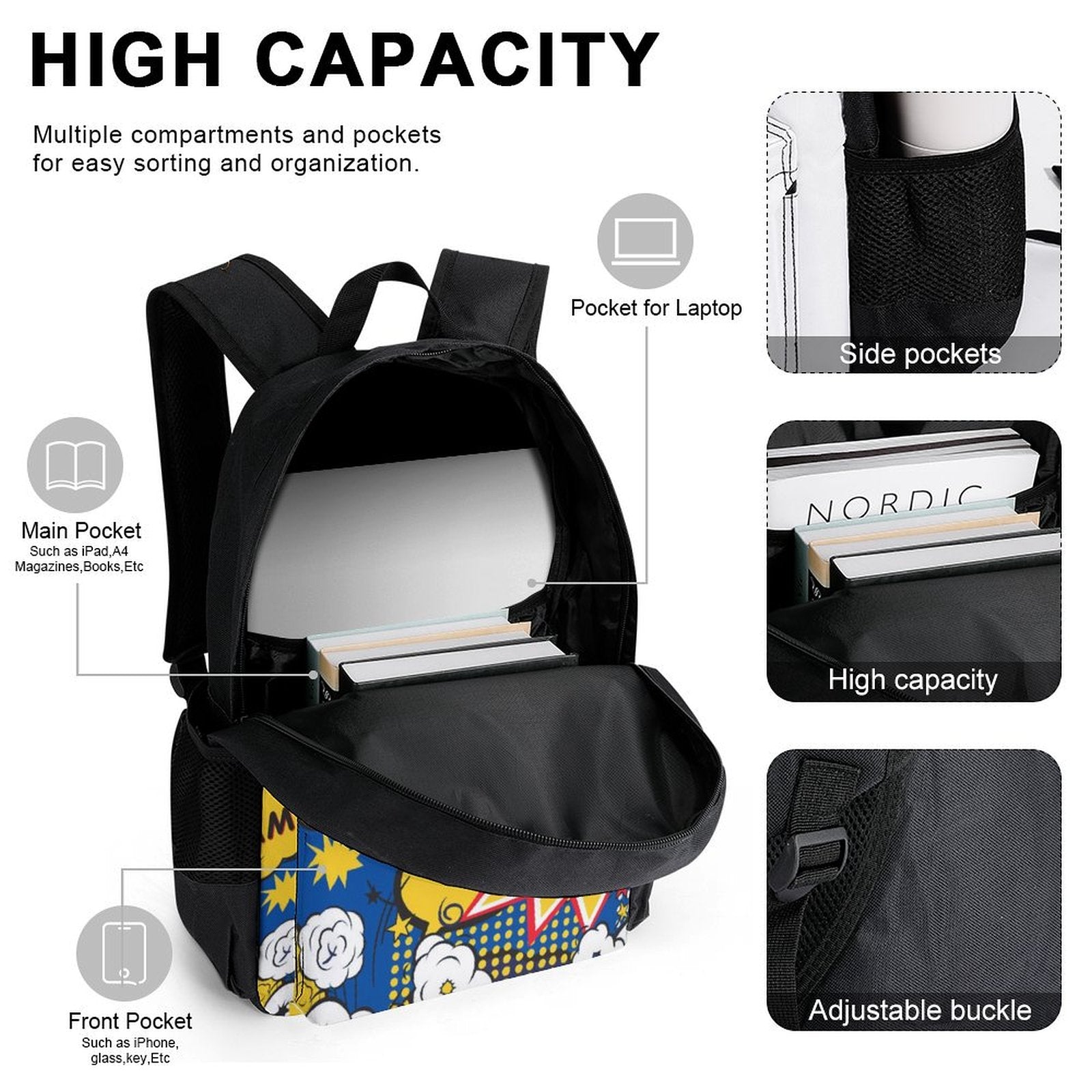 Blue Comic Book - Three Piece Backpack Set