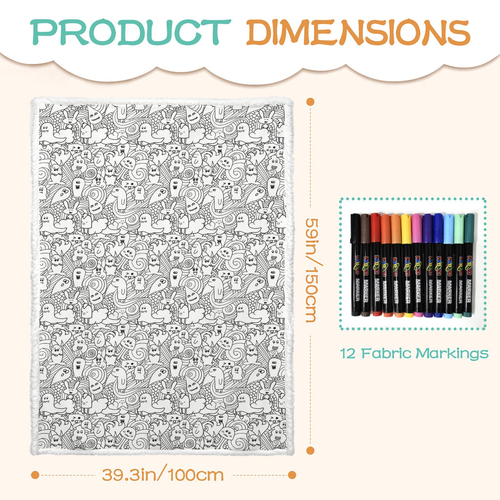Black And White Creatures Colour Your Own Blanket 100×150cm