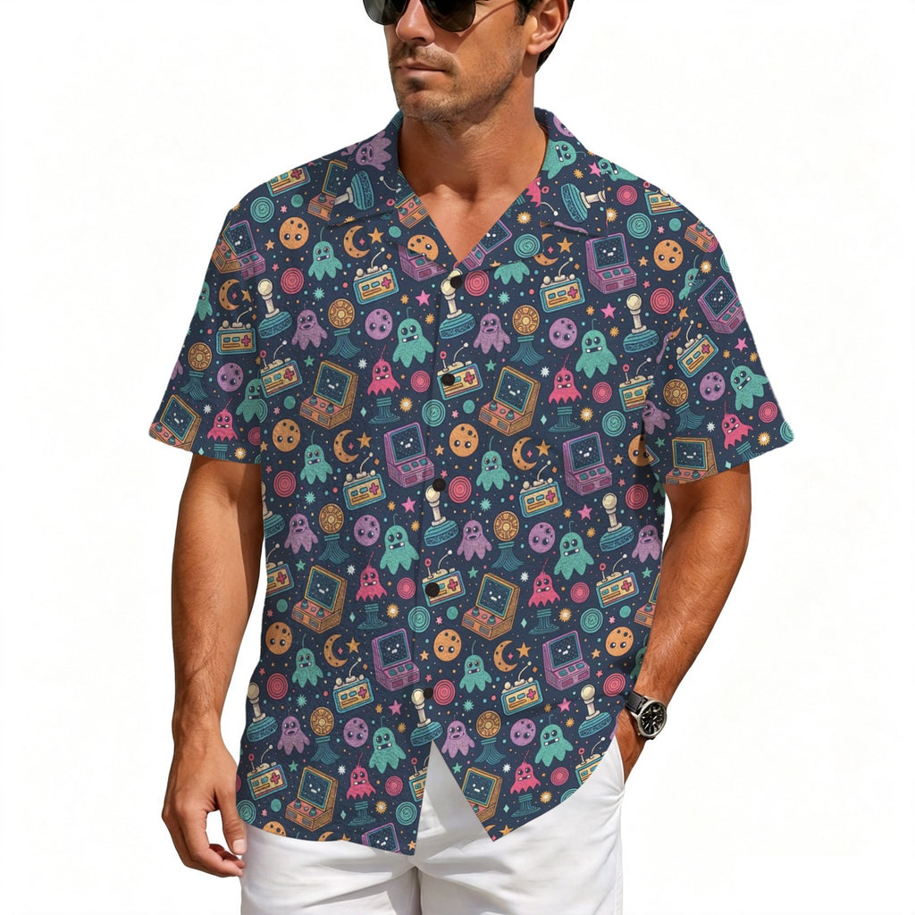 Space Arcade Men's Crinkle Hawaiian Shirt
