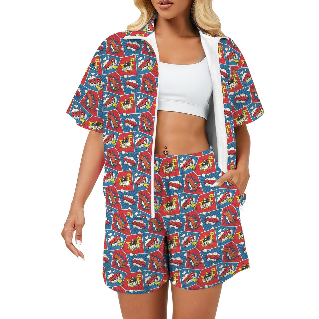 Comic Book Cells Women's Windbreaker Short Set 2XL Women's Windbreaker Short Set comic Printed Offshore