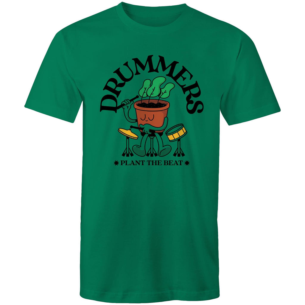 Drummers Plant The Beat - Mens T-Shirt Kelly Green Mens T-shirt Music Printed In Australia