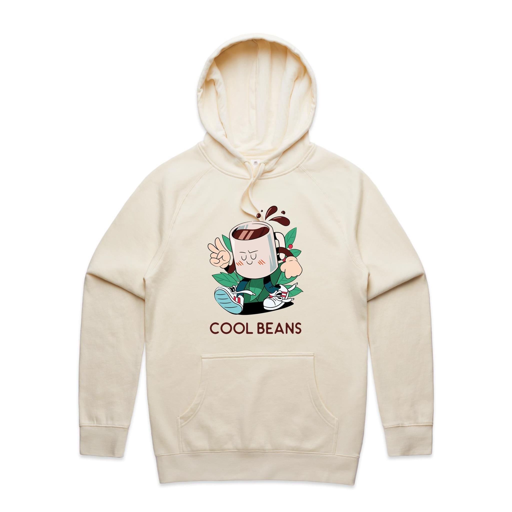 Cool Beans, Coffee - Mens Hoodie Ecru Mens Hoodie Coffee Printed In Australia