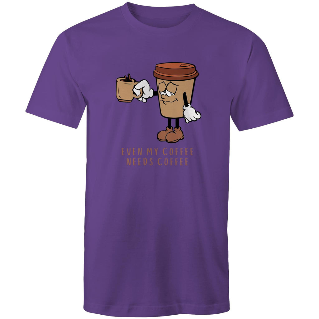 Even My Coffee Needs Coffee - Mens T-Shirt Purple Mens T-shirt Coffee Printed In Australia