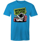 Astronaut, Anywhere But Here - Mens T-Shirt Arctic Blue Mens T-shirt Printed In Australia Space