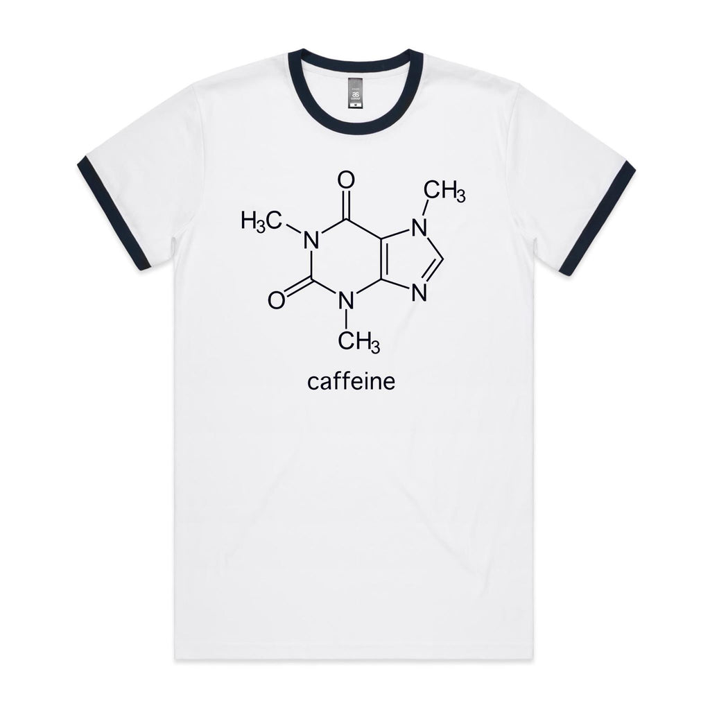 Caffeine Molecule - Staple Ringer Tee White Navy Ringer T-Shirt Coffee Printed In Australia Science