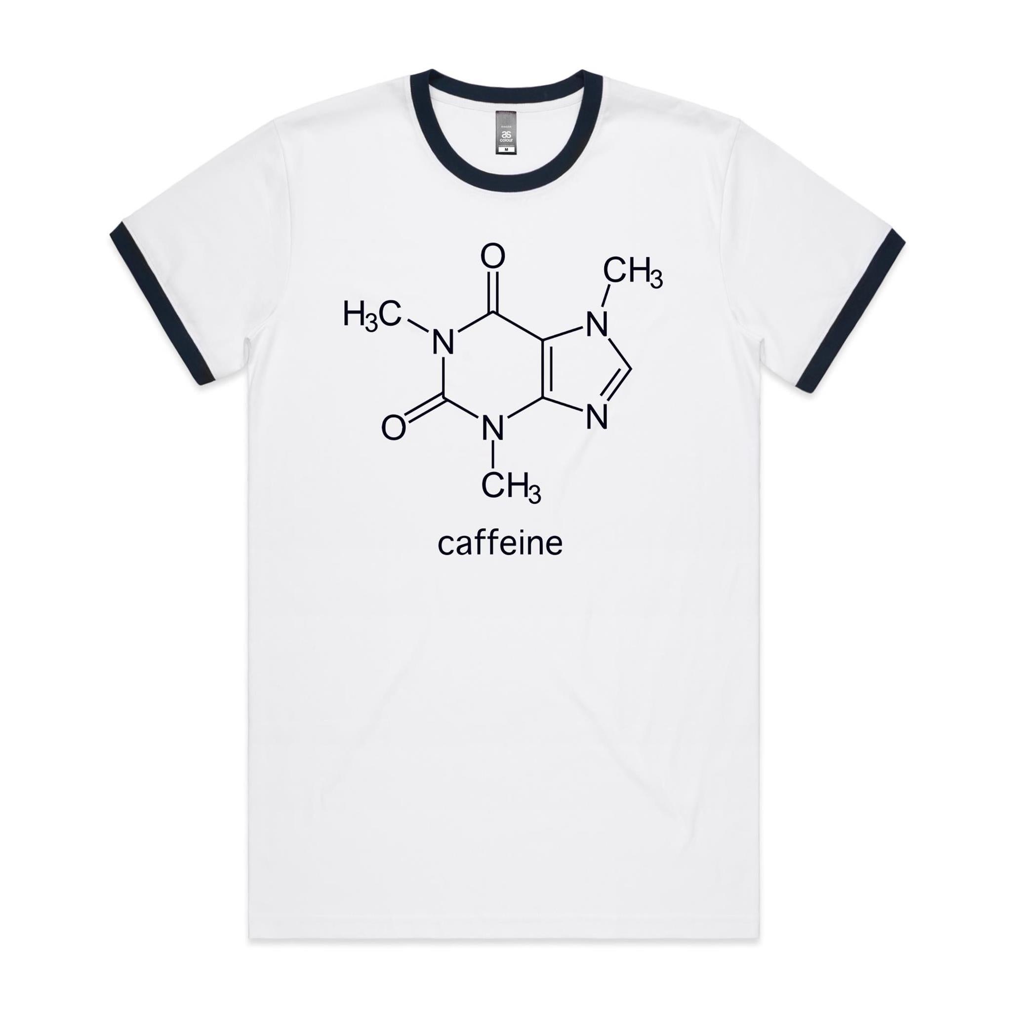 Caffeine Molecule - Staple Ringer Tee White Navy Ringer T-Shirt Coffee Printed In Australia Science