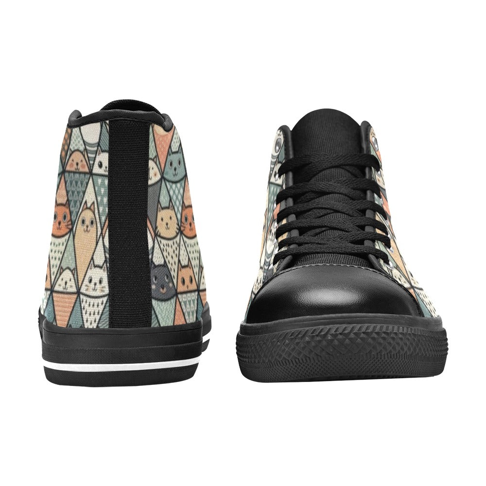 Diamond Cat Pattern - Women's High Top Canvas Shoes Womens Classic High Top Shoes animal Printed Offshore