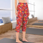 Comic Book Red Women's High Waist Pocket Capri Yoga Leggings Women's High Waist Capri Yoga Leggings comic Printed Offshore