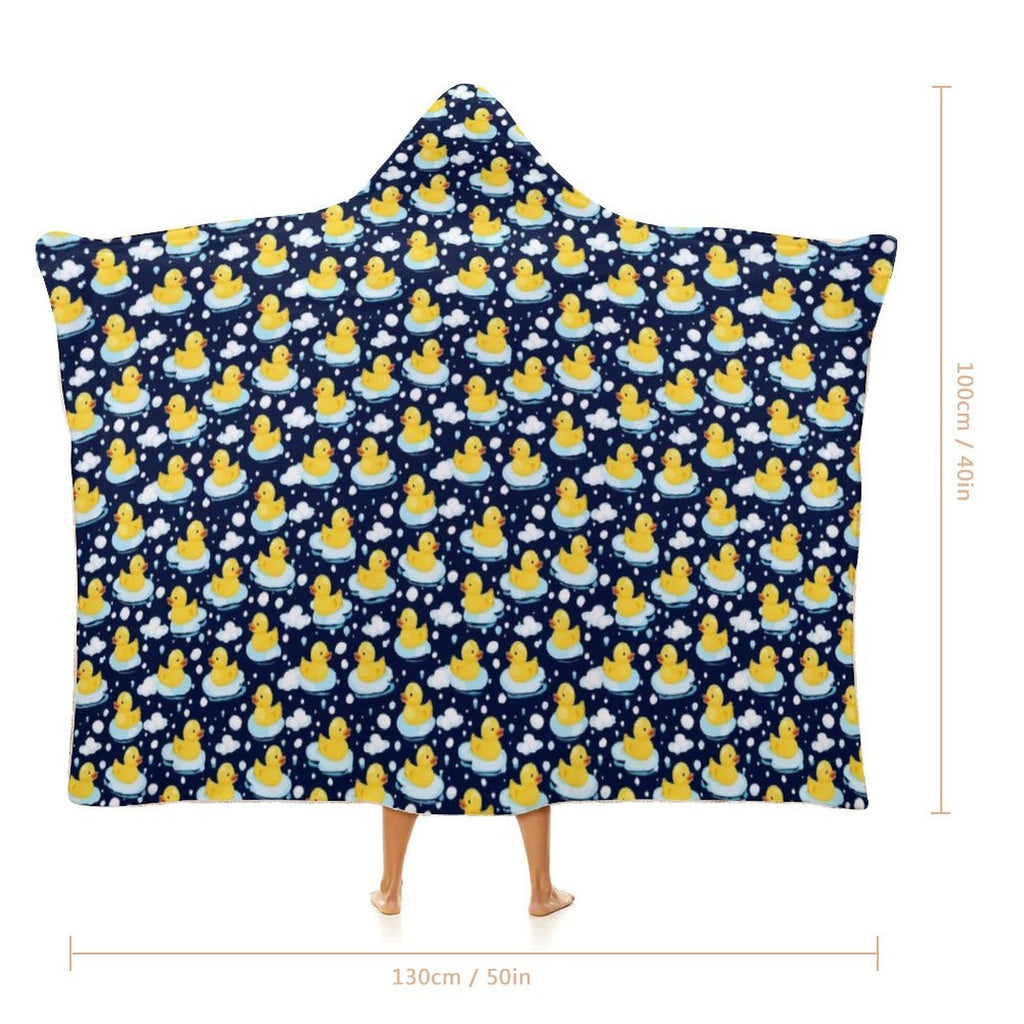 Rubber Ducks On Dark Kids Hooded Blanket 100cm x 130cm