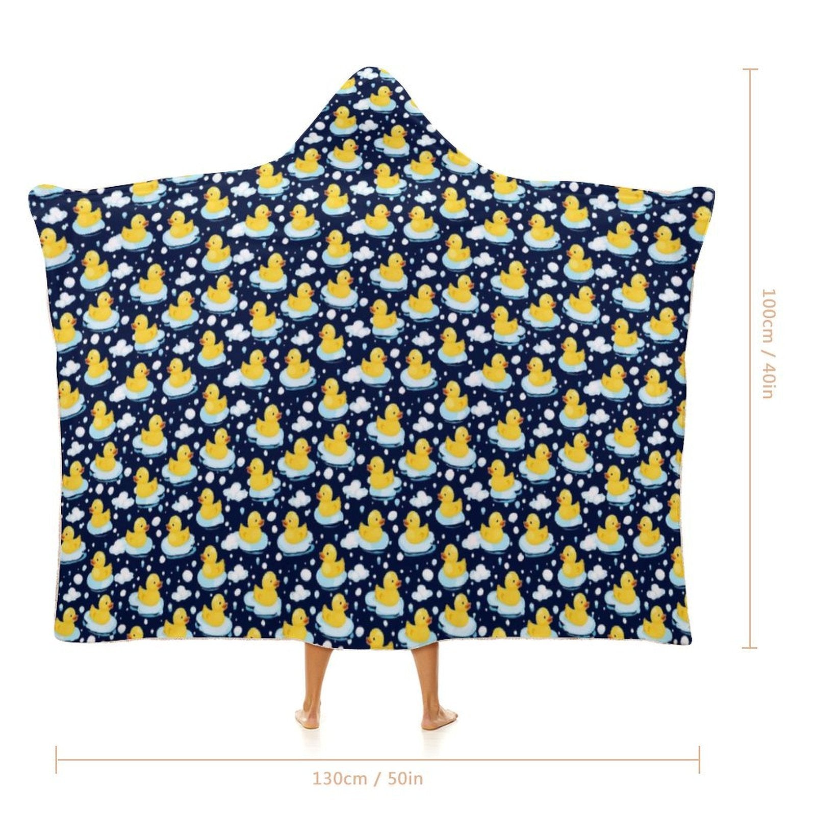 Rubber Ducks On Dark Kids Hooded Blanket 100cm x 130cm