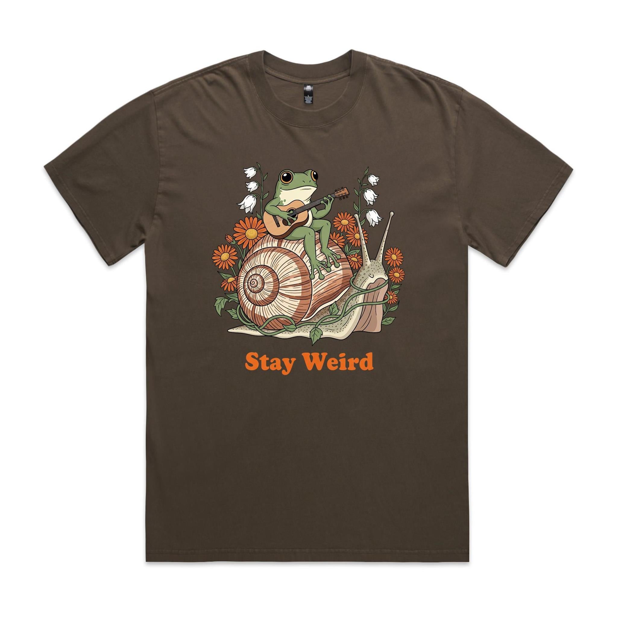 Stay Weird, Guitar Playing Frog On A Snail - AS Colour Heavy Faded Tee
