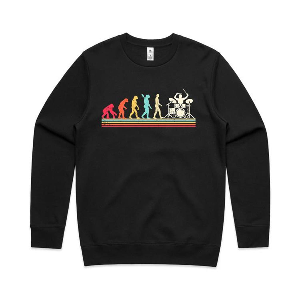 Drummer Evolution - AS Colour Stencil Crew Sweatshirt Black Sweatshirt Music Printed In Australia