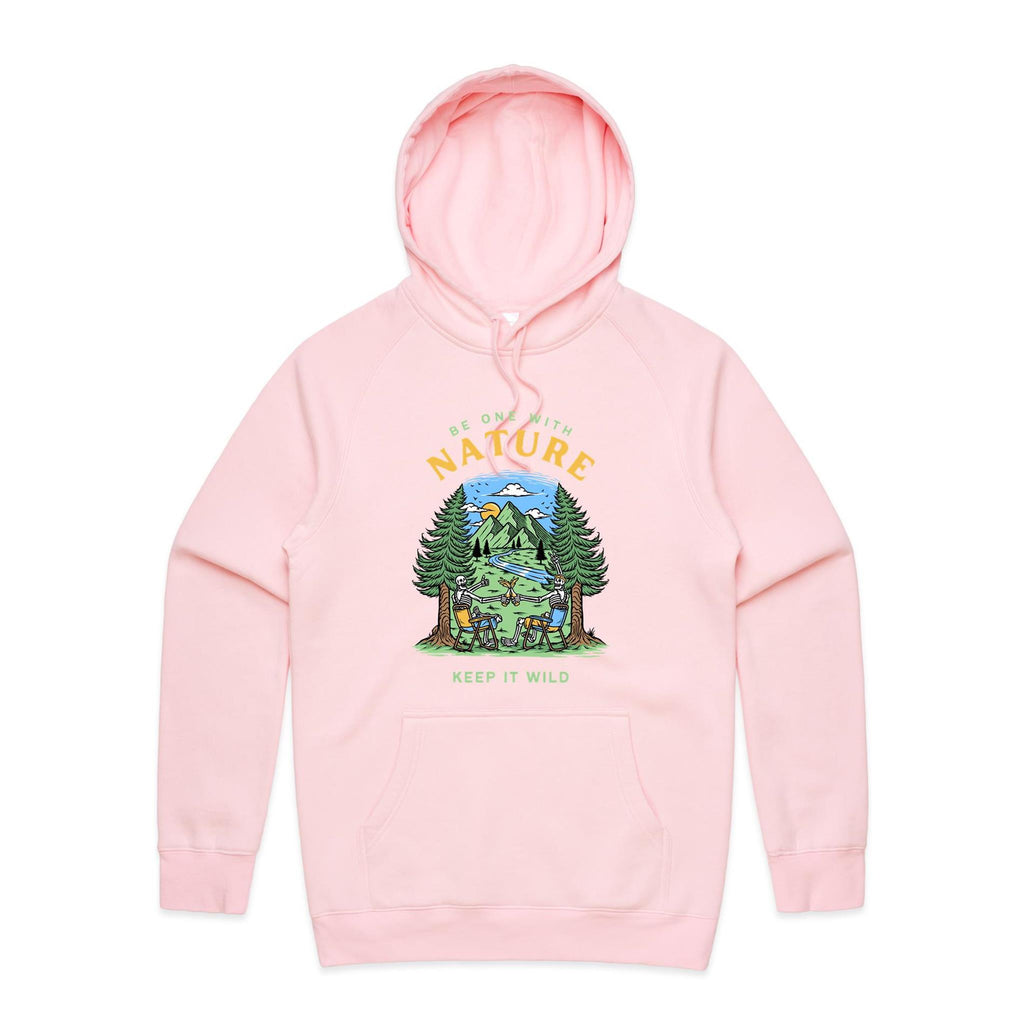 Be One With Nature, Skeleton - Mens Hoodie Pink Mens Hoodie Printed In Australia