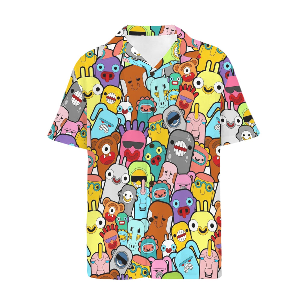 Happy Monsters Men's Short Sleeve Hawaiian Shirt Men's Hawaiian Shirt (New) Printed Offshore Sci Fi
