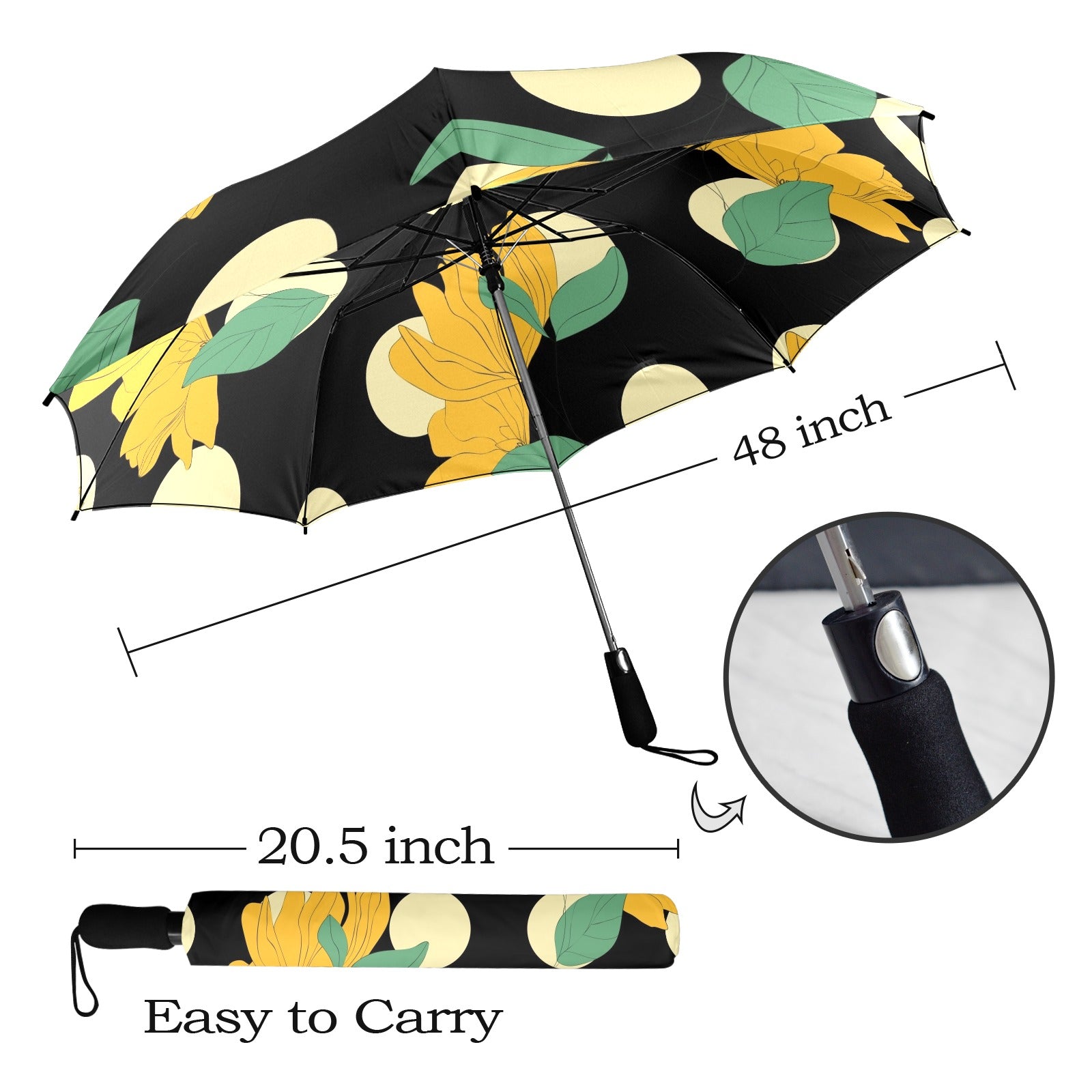 Yellow Flowers And Dots - Semi-Automatic Foldable Umbrella (Model U12) Semi-Automatic Foldable Umbrella (U12)