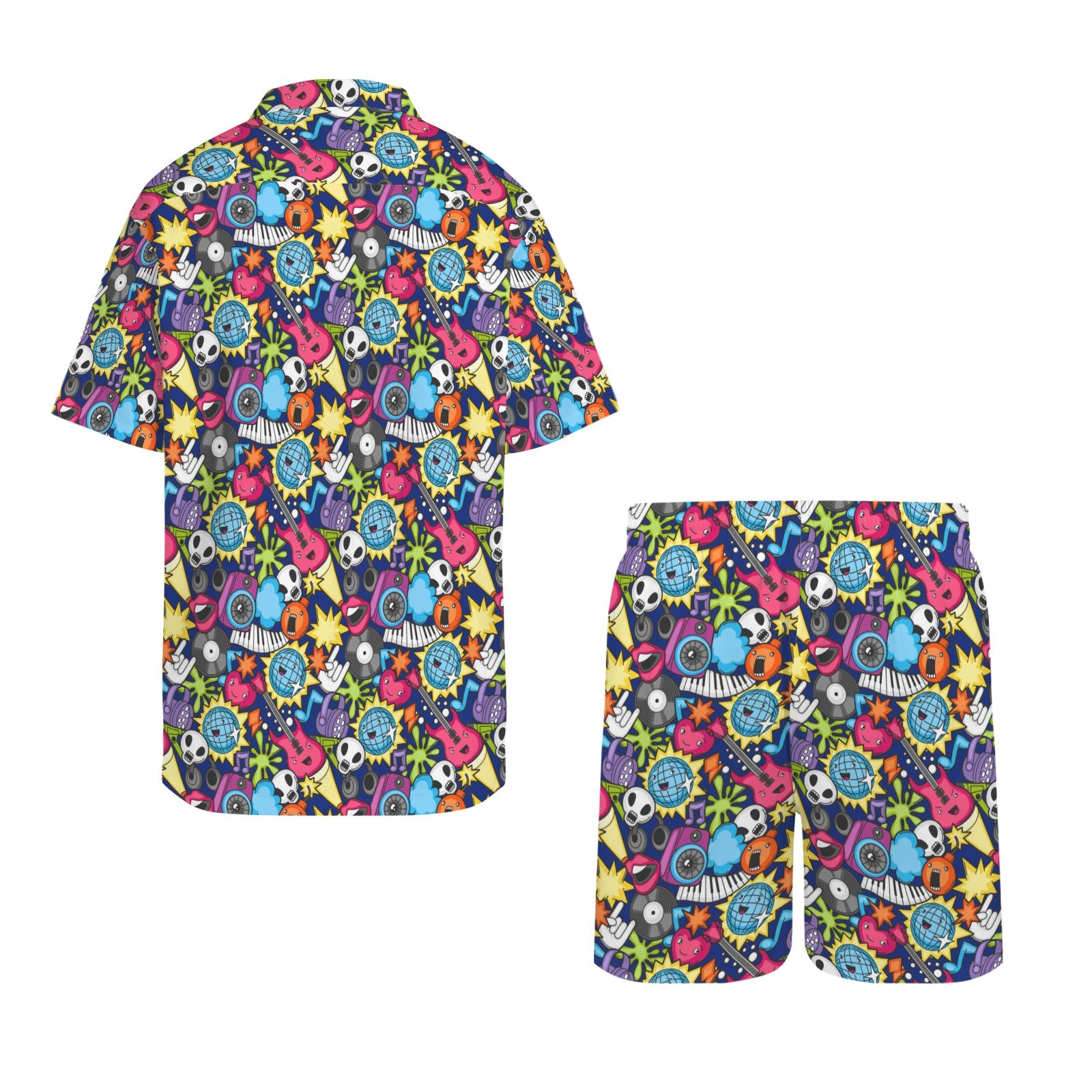 Sticker Music Men's Hawaiian Shirt & Shorts Set Men's Hawaiian Shirt & Shorts Set Music Printed Offshore