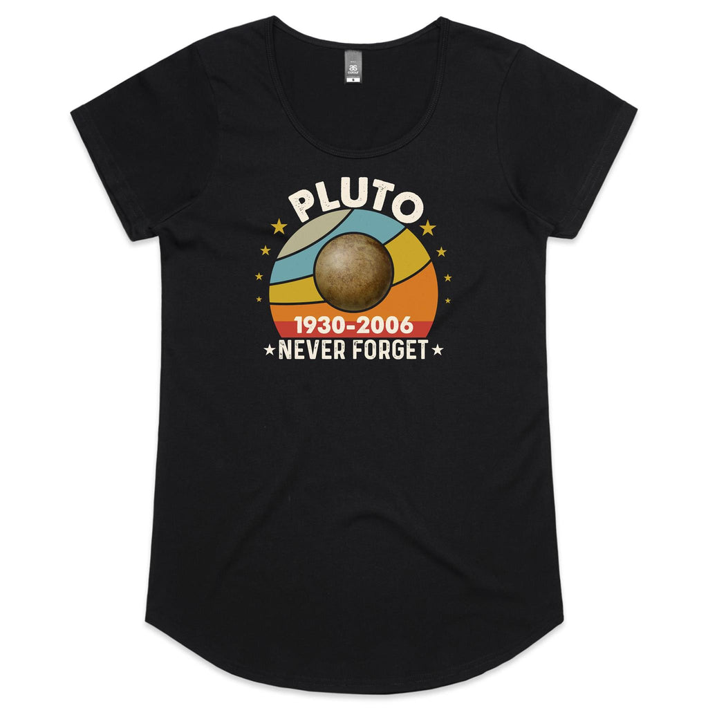 Never Forget Pluto - Womens Scoop Neck T-Shirt Black Womens Scoop Neck T-shirt Printed In Australia Space