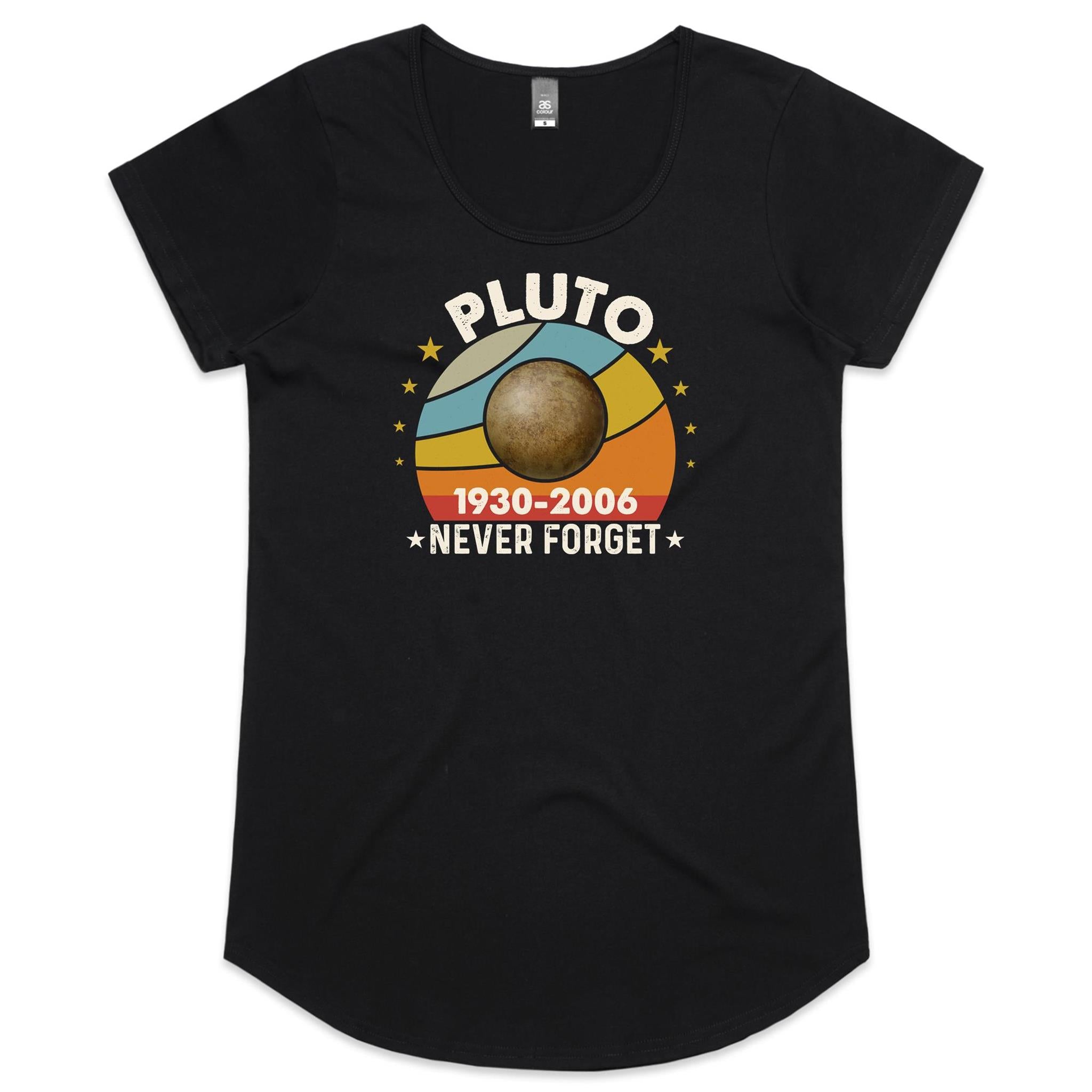Never Forget Pluto - Womens Scoop Neck T-Shirt Black Womens Scoop Neck T-shirt Printed In Australia Space