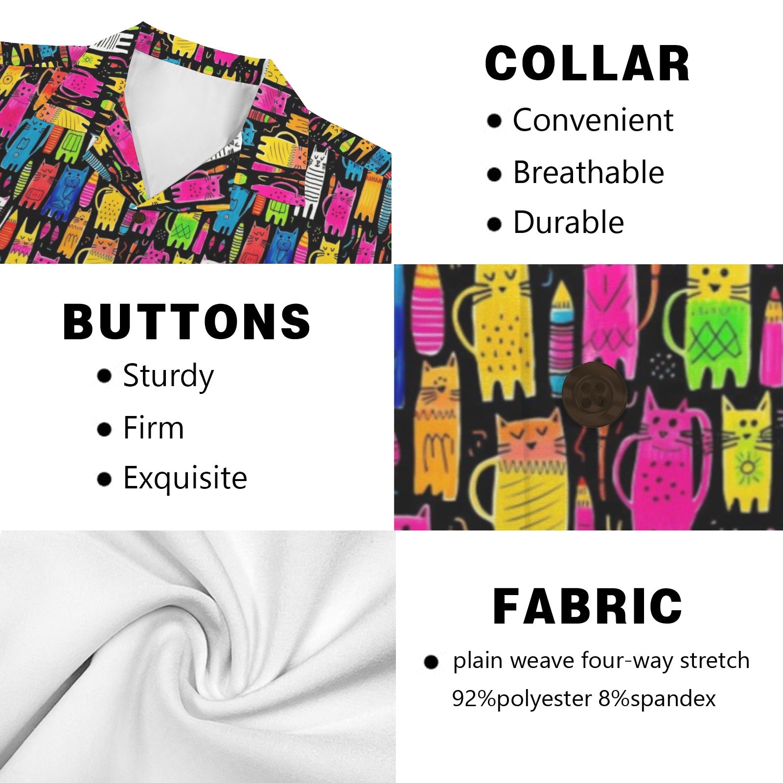 Colourful Cats Men's Short Sleeve Hawaiian Shirt Men's Hawaiian Shirt (New) animal Printed Offshore