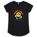 Good Vibes All Day Long - Womens Scoop Neck T-Shirt Black Womens Scoop Neck T-shirt Positivity Printed In Australia Retro