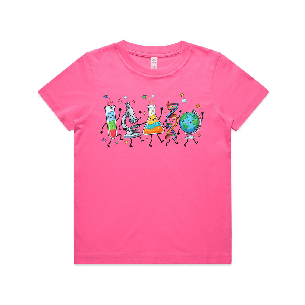Science Characters Kids AS Colour T-shirt Charity pink Kids Youth T-shirt Printed In Australia Science