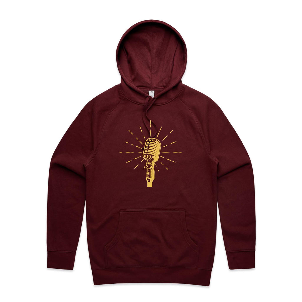 Microphone - Mens Hoodie Burgundy Mens Hoodie Music Printed In Australia
