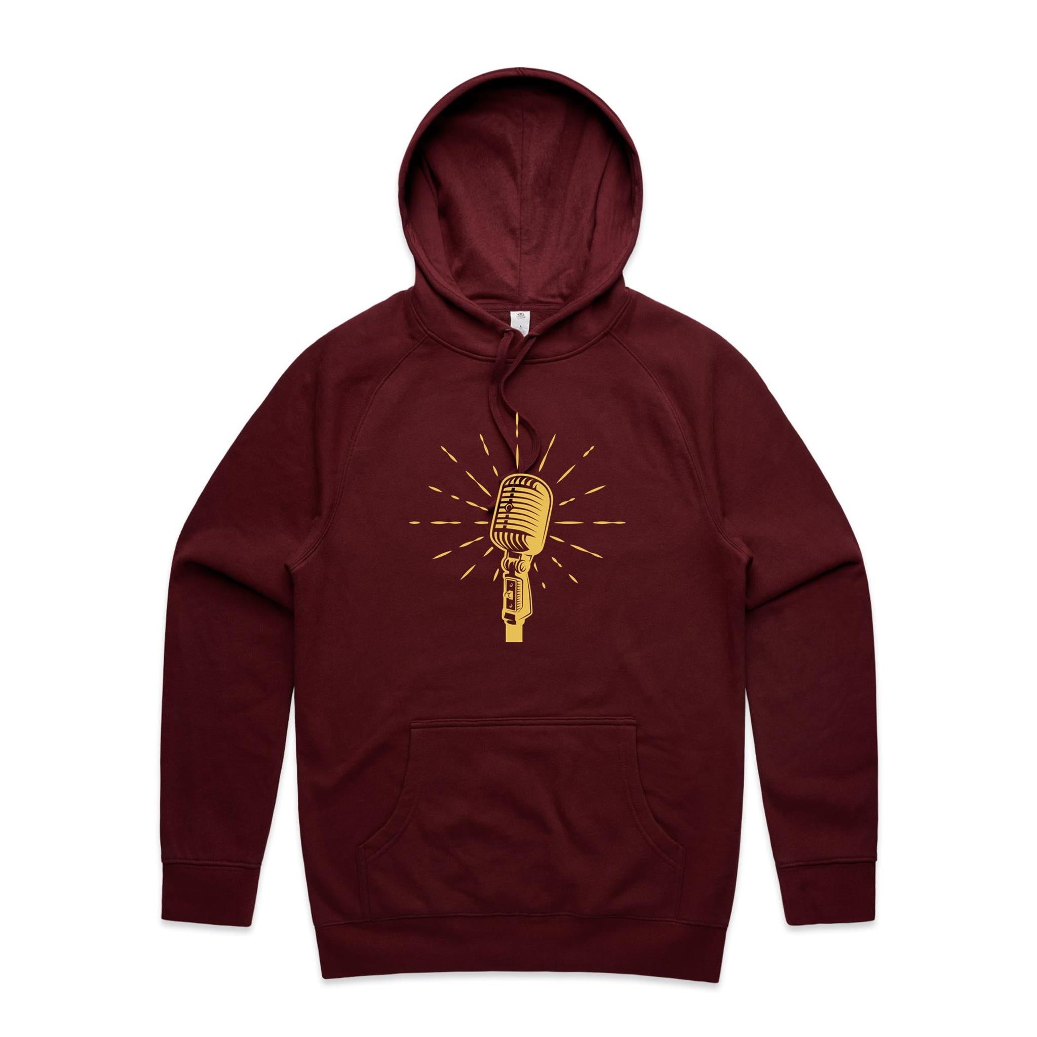 Microphone - Mens Hoodie Burgundy Mens Hoodie Music Printed In Australia