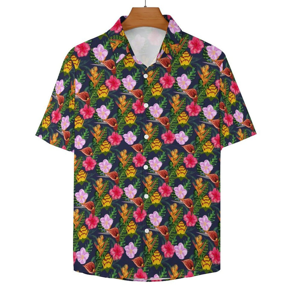 Tropical Floral Women's Short-Sleeve Button Up Shirt Women's Short-Sleeve Button Up Shirt Plants Printed Offshore