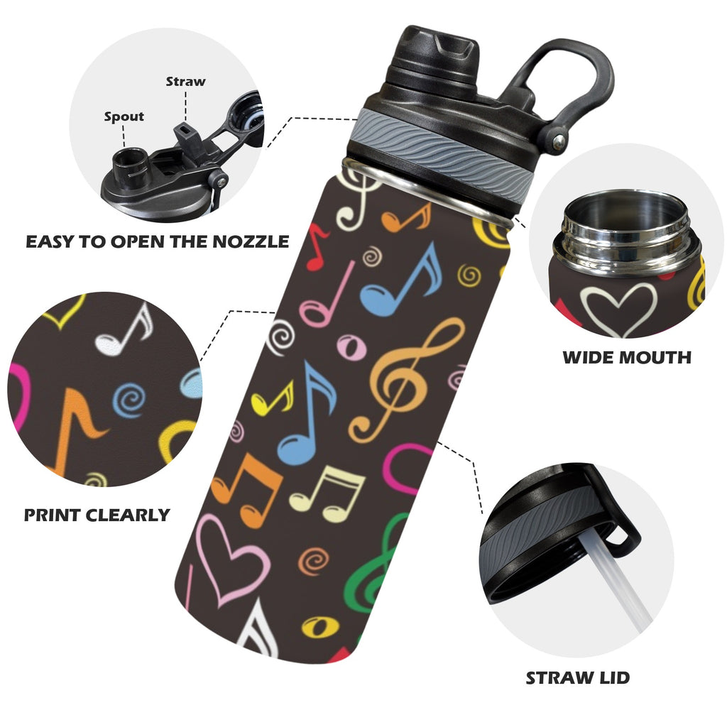 Music Notes - Insulated Water Bottle with Dual-Use Lid (18oz) Insulated Water Bottle with Dual-Use Lid (18oz) Music Printed Offshore