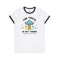 The Truth Is Out There Women's AS Colour Ringer Tee White Black Womens Ringer T-shirt Printed In Australia Sci Fi