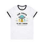 The Truth Is Out There - Women's Ringer Tee White Black Womens Ringer T-shirt Printed In Australia Sci Fi