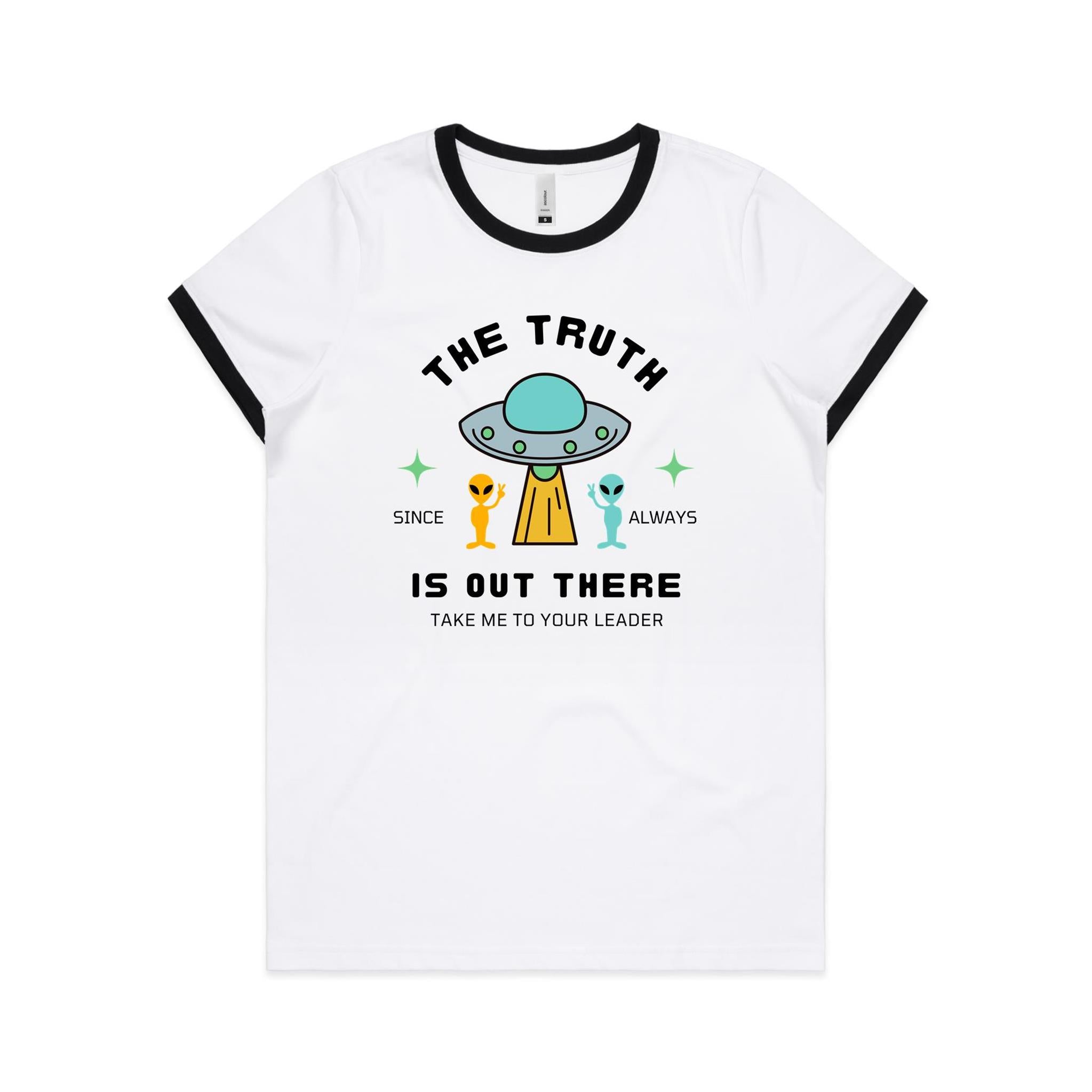 The Truth Is Out There - Women's Ringer Tee White Black Womens Ringer T-shirt Printed In Australia Sci Fi