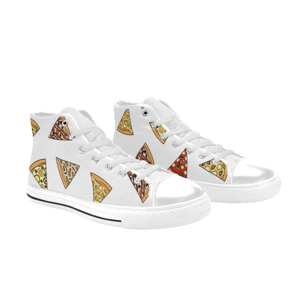 Pizza Slices On White Kids High Top Canvas Shoes
