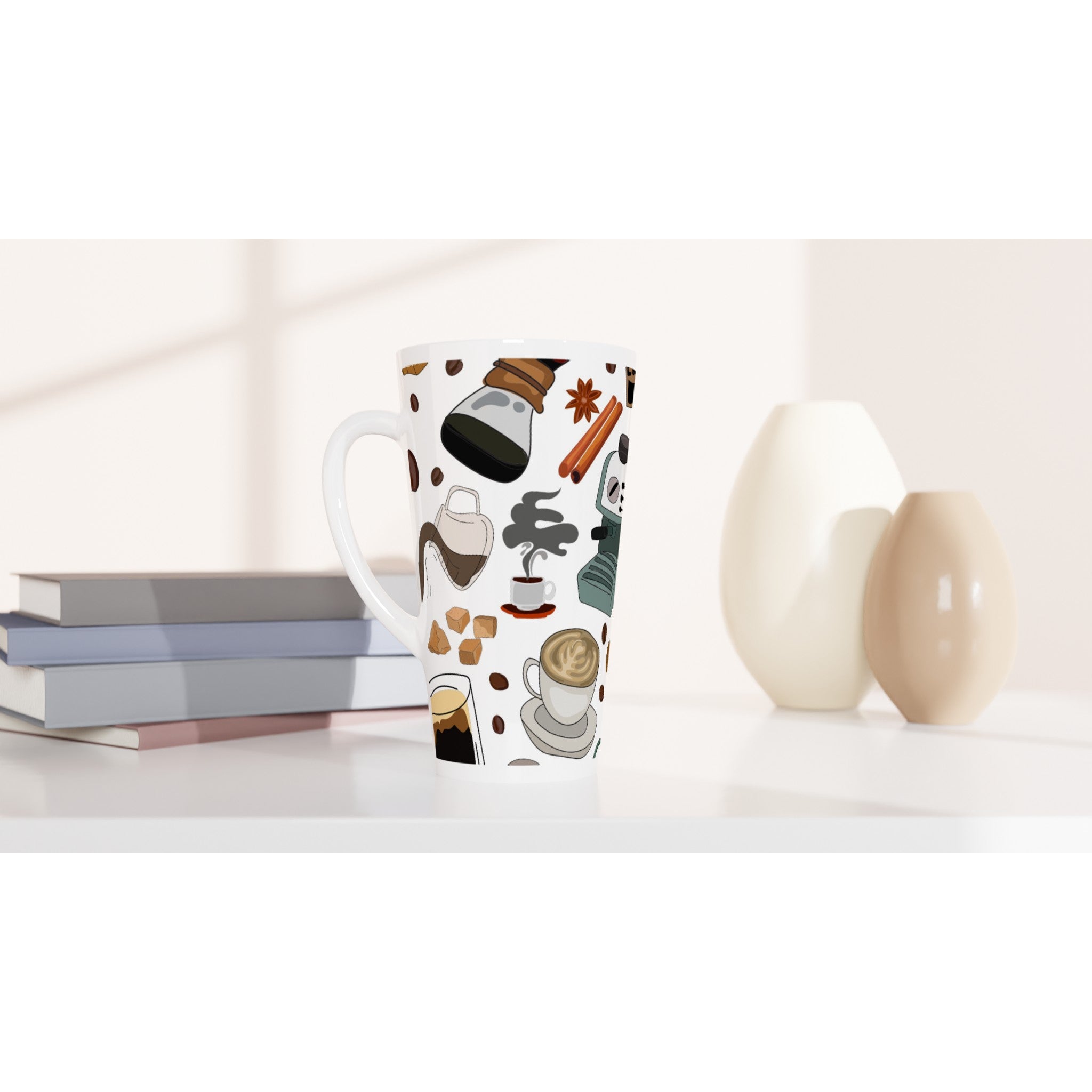 All The Coffee - White Latte 17oz Ceramic Mug Latte Mug Coffee Globally Fulfilled